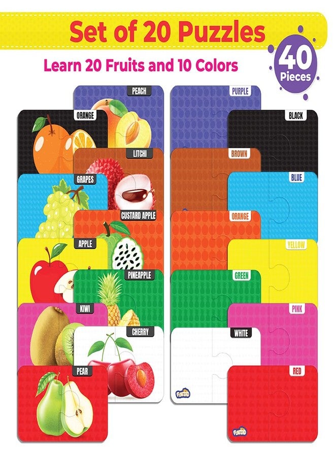 Funtad My Starter Jigsaw Puzzle - Fruits & Colors| 2-Piece Puzzle for Kids Age 2,3,& 4 yrs| Montessori Educational Toy Set of 20 Puzzle, 40 Big Pieces| Return & Birthday Gift for Boys & Girls - Image 2
